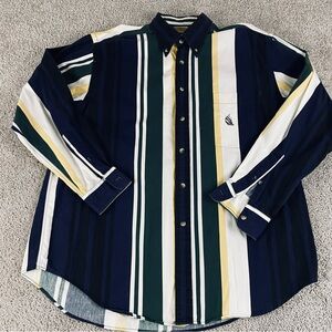 Vintage Nautica Shirt Mens Large 90s Long Sleeve Button Striped Cotton USA F37